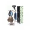 Edwin Jagger 58 Series 3pc Imitation Blue Horn & Nickel Mach3 Set (Aloe Vera) -Shave Master Pro 58bh av box