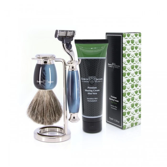 Edwin Jagger 58 Series 3pc Imitation Blue Horn & Nickel Mach3 Set (Aloe Vera) 4 Edwin Jagger 58 Series 3pc Imitation Blue Horn & Nickel Mach3 Set (Aloe Vera) - Image 2