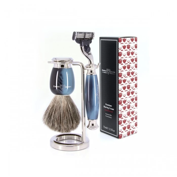 Edwin Jagger 58 Series 3pc Imitation Blue Horn & Nickel Mach3 Set (Sandalwood) 3 Edwin Jagger 58 Series 3pc Imitation Blue Horn & Nickel Mach3 Set (Sandalwood)