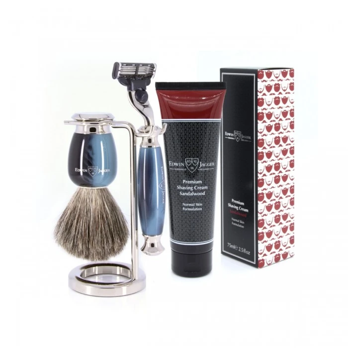 Edwin Jagger 58 Series 3pc Imitation Blue Horn & Nickel Mach3 Set (Sandalwood) 4 Edwin Jagger 58 Series 3pc Imitation Blue Horn & Nickel Mach3 Set (Sandalwood) - Image 2