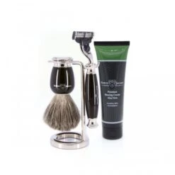 Edwin Jagger 58 Series 3pc Imitation Ebony & Nickel Mach3 Set (Aloe Vera) -Shave Master Pro 58eb av tube