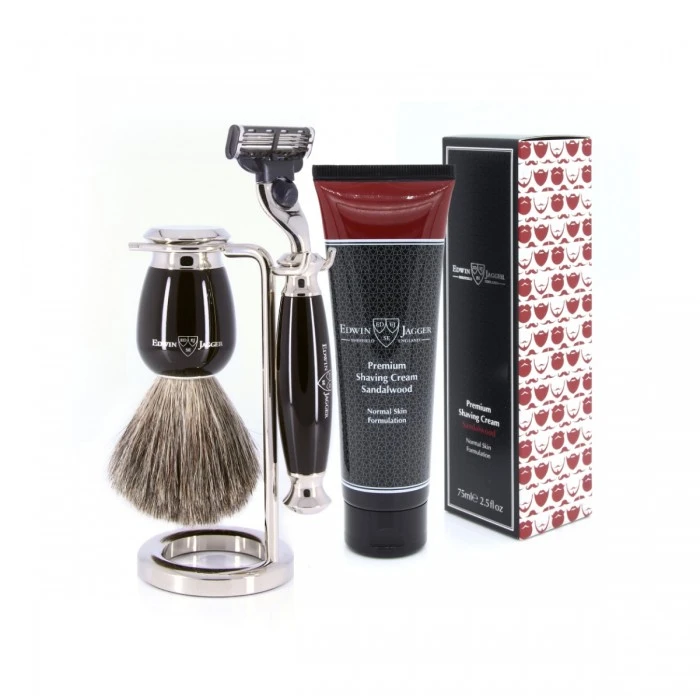 Edwin Jagger 58 Series 3pc Imitation Ebony & Nickel Mach3 Set (Sandalwood) 4 Edwin Jagger 58 Series 3pc Imitation Ebony & Nickel Mach3 Set (Sandalwood) - Image 2