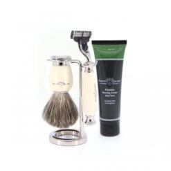 Edwin Jagger 58 Series 3pc Imitation Ivory & Nickel Mach3 Set (Aloe Vera) -Shave Master Pro 58iv av tube 1