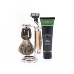 Edwin Jagger 58 Series 3pc Imitation Horn & Nickel Mach3 Set (Aloe Vera) -Shave Master Pro 58lh av tube