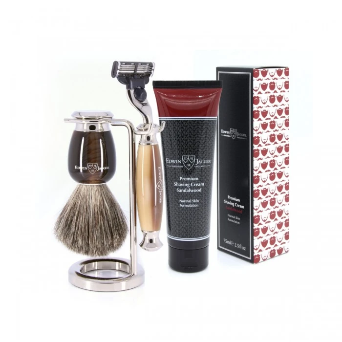 Edwin Jagger 58 Series 3pc Imitation Horn & Nickel Mach3 Set (Sandalwood) 4 Edwin Jagger 58 Series 3pc Imitation Horn & Nickel Mach3 Set (Sandalwood) - Image 2