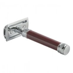Edwin Jagger DE812 Burgundy DE Safety Razor (Closed Comb) -Shave Master Pro de812bl slant side back left