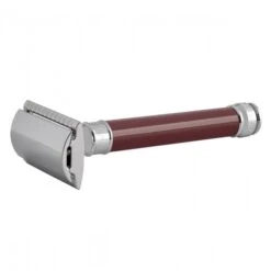 Edwin Jagger DE812 Burgundy DE Safety Razor (Closed Comb) -Shave Master Pro de812bl slant side front left