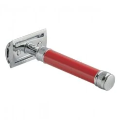 Edwin Jagger DE81 Red DE Safety Razor (Closed Comb) -Shave Master Pro de81bl slant side back left