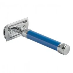 Edwin Jagger DE83 Blue DE Safety Razor (Closed Comb) -Shave Master Pro de83bl slant side back left
