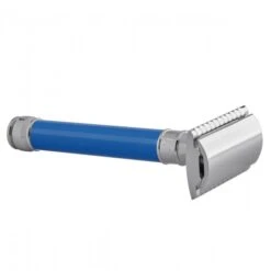 Edwin Jagger DE83 Blue DE Safety Razor (Closed Comb) -Shave Master Pro de83bl slant side front right