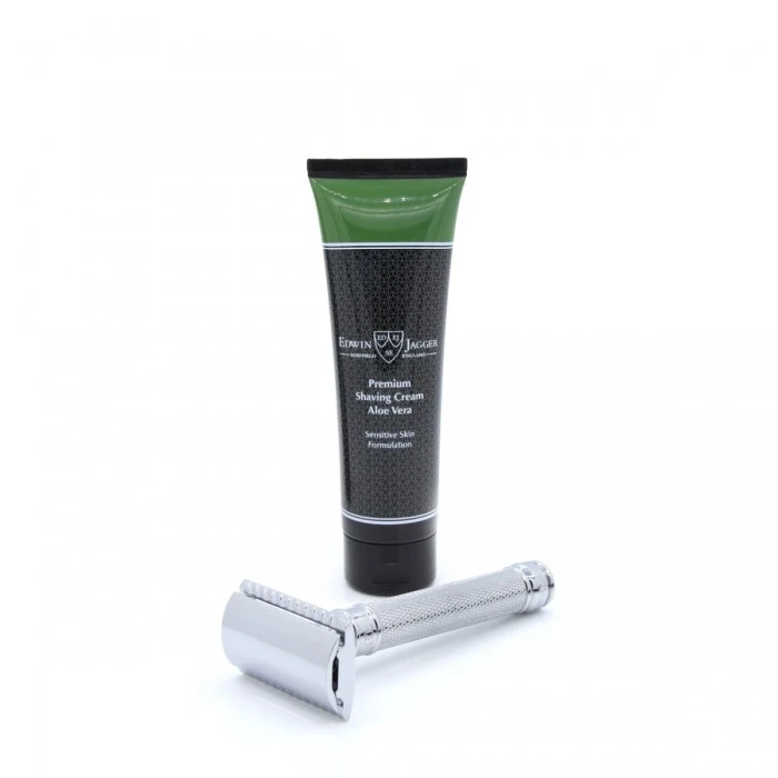 Edwin Jagger Chrome Knurled DE89KN Safety Razor With Aloe Vera Shaving Cream Tube 5 Edwin Jagger Chrome Knurled DE89KN Safety Razor With Aloe Vera Shaving Cream Tube - Image 3