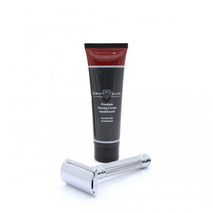 Edwin Jagger Chrome Lined DE89L Safety Razor With Sandalwood Shaving Cream Tube 5 Edwin Jagger Chrome Lined DE89L Safety Razor With Sandalwood Shaving Cream Tube - Image 3