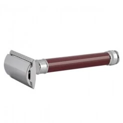 Edwin Jagger DE812 Long Burgundy DE Safety Razor (Closed Comb) -Shave Master Pro del812bl slant side front left