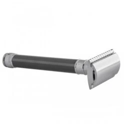 Edwin Jagger DE85 Long Grey DE Safety Razor (Closed Comb) -Shave Master Pro del85bl slant side front right