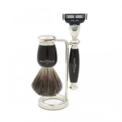 Edwin Jagger 58 Series 3pc Imitation Ebony & Nickel Mach3 Set (Pure Badger)