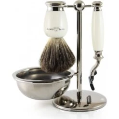 Edwin Jagger 58 Series 4pc Imitation Ivory & Nickel Mach3 Set